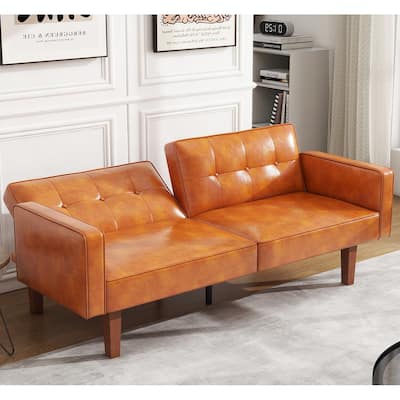 Futon Sofa Bed, Faux Leather Memory Foam Couch,Modern Convertible Love seat for Compact Living Room