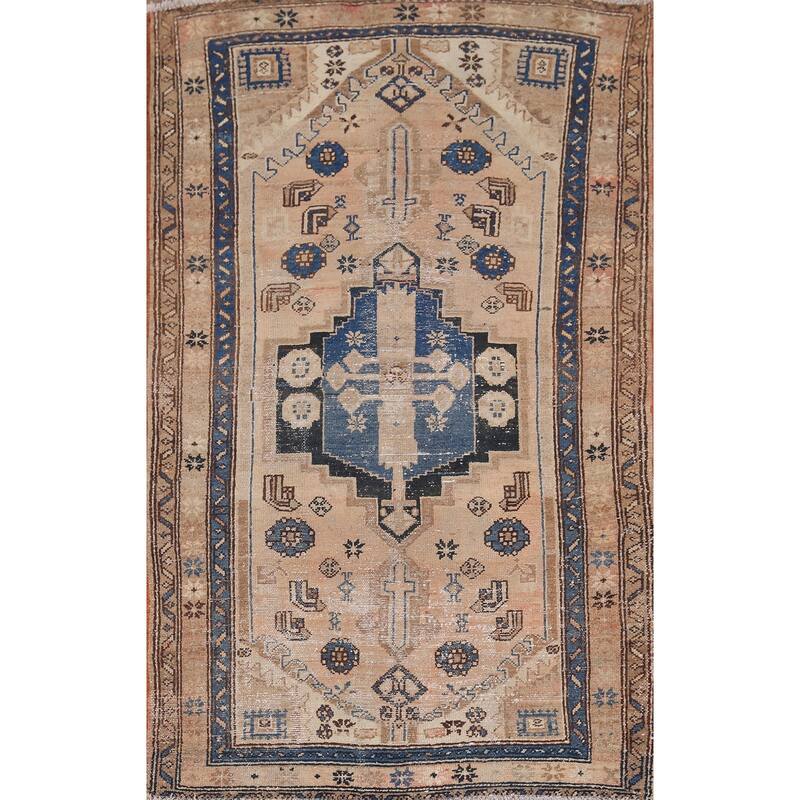 Distressed Tribal Hamedan Persian Accent Rug Hand-Knotted Wool Carpet - 4'2" x 6'4"