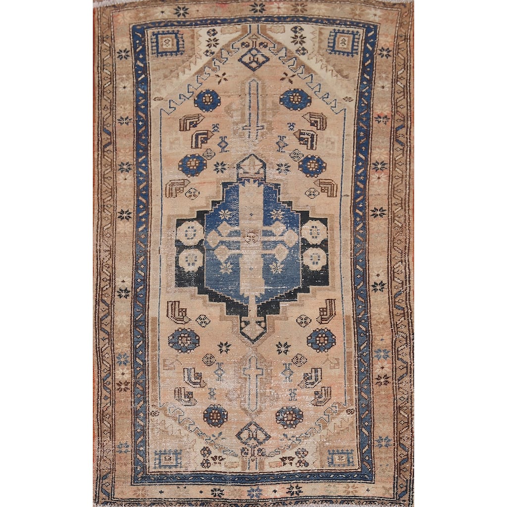 Distressed Tribal Hamedan Persian Accent Rug Hand-Knotted Wool Carpet - 4'2" x 6'4"