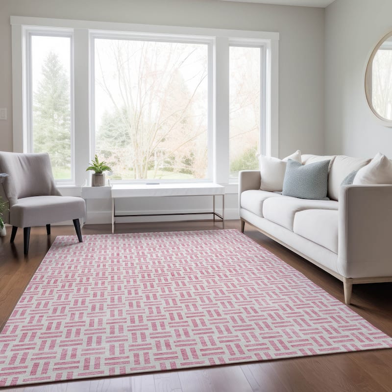 Machine Washable Indoor/ Outdoor Contemporary Basketweave Chantille Rug