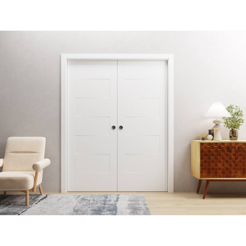 Sliding French Double Pocket Doors / Mela 0755 Painted White / Kit Rail Hardware / MDF Interior Bedroom Modern Doors