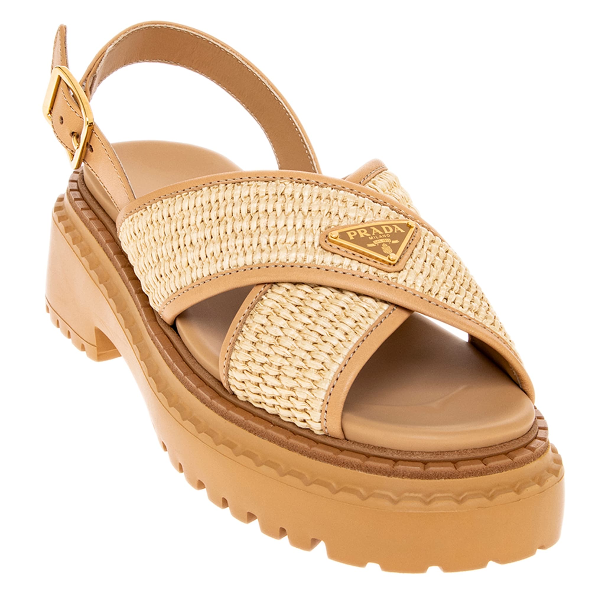 Prada Crisscross Crochet Monolith Platform Sandals
