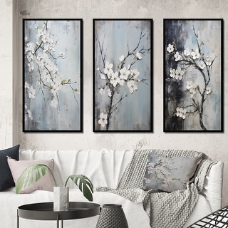 Designart "Apple Blossom Harmony XIII" Floral Framed Wall Art Set Of 3 Frame Gallery Wall Set For Home Decor