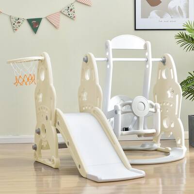 3-in-1 Toddler Slide and Swing Set with Basketball Hoops, Indoor & Outdoor Fun