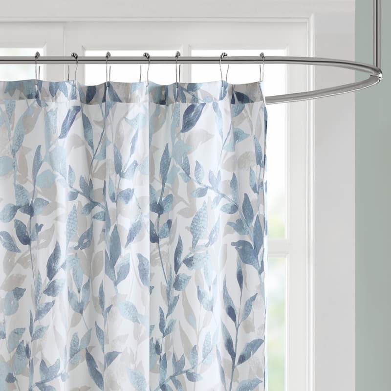 Madison Park Essentials Thelma Blue Botanical Printed Shower Curtain
