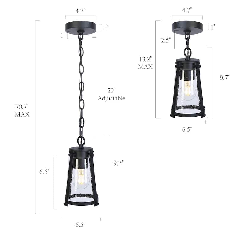 Modern Farmhouse Black Kitchen Island Pendant Lights with Cone Seeded Glass - 6.5"W x 6.5"D x 13.2-70.7"H