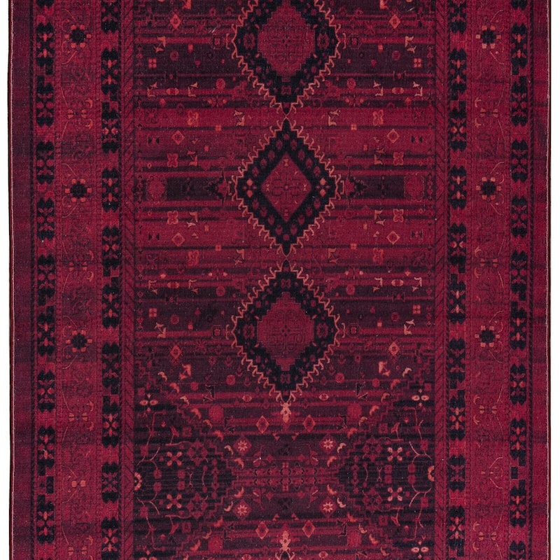 Machine Washable Area Rug-Olympus Turkoman Oriental Bokhara Burgundy
