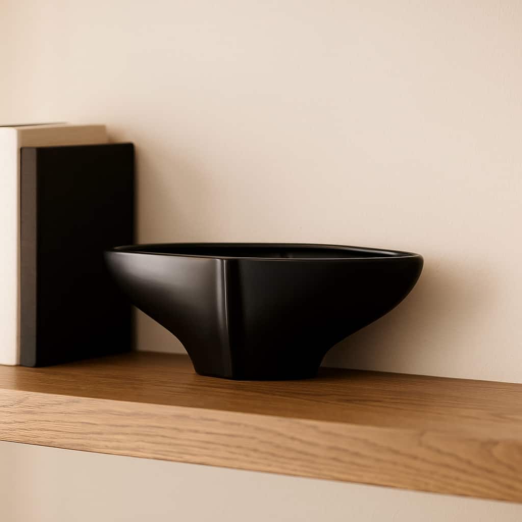 Modern Ceramic Sculptural Decorative Bowl - 16", Black - 16.0"