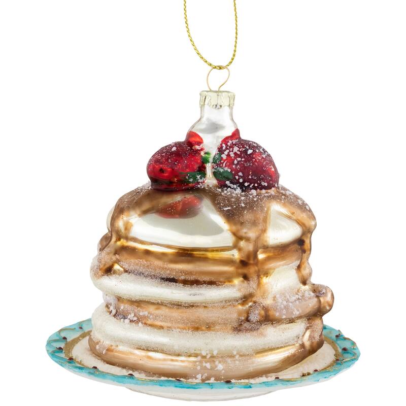 3.75" Pancakes and Syrup Glass Christmas Ornament