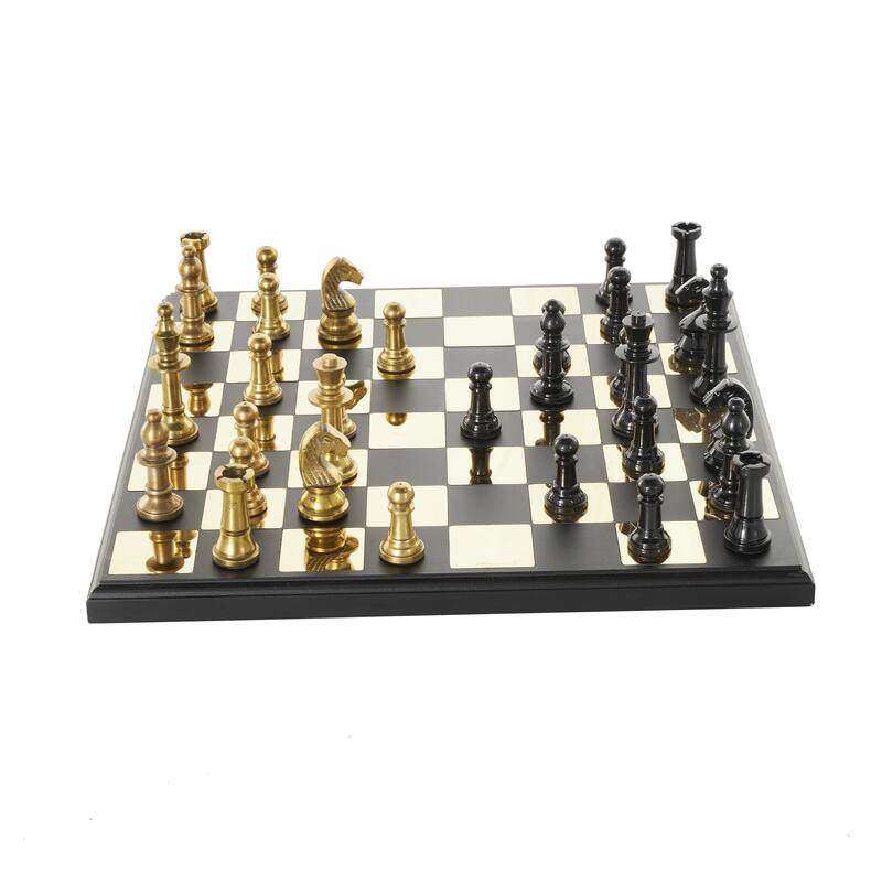 Aluminum Metal Chess Game Set - Gold or Black - Roche River Decor