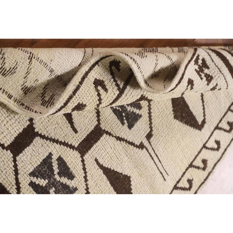 Natural Dye Beige Tribal Anatolian Runner Rug Handmade Wool Carpet - 3'6"x 11'4"