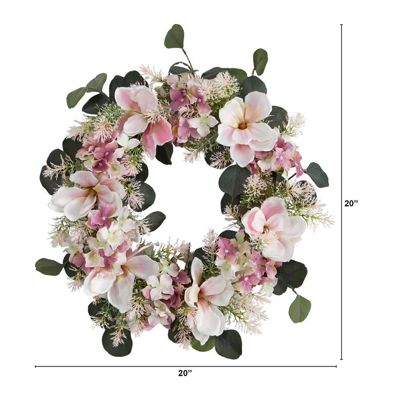 20" Hydrangea and Magnolia Artificial Wreath
