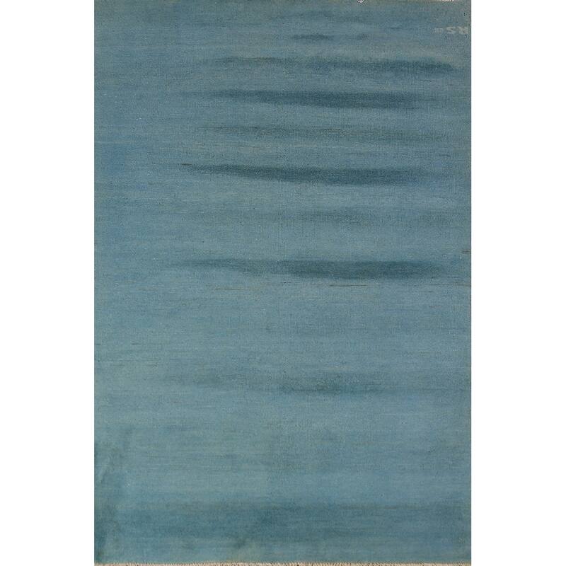 Light Blue Gabbeh Modern Rug Handmade Wool Carpet - 3'9" x 6'0"