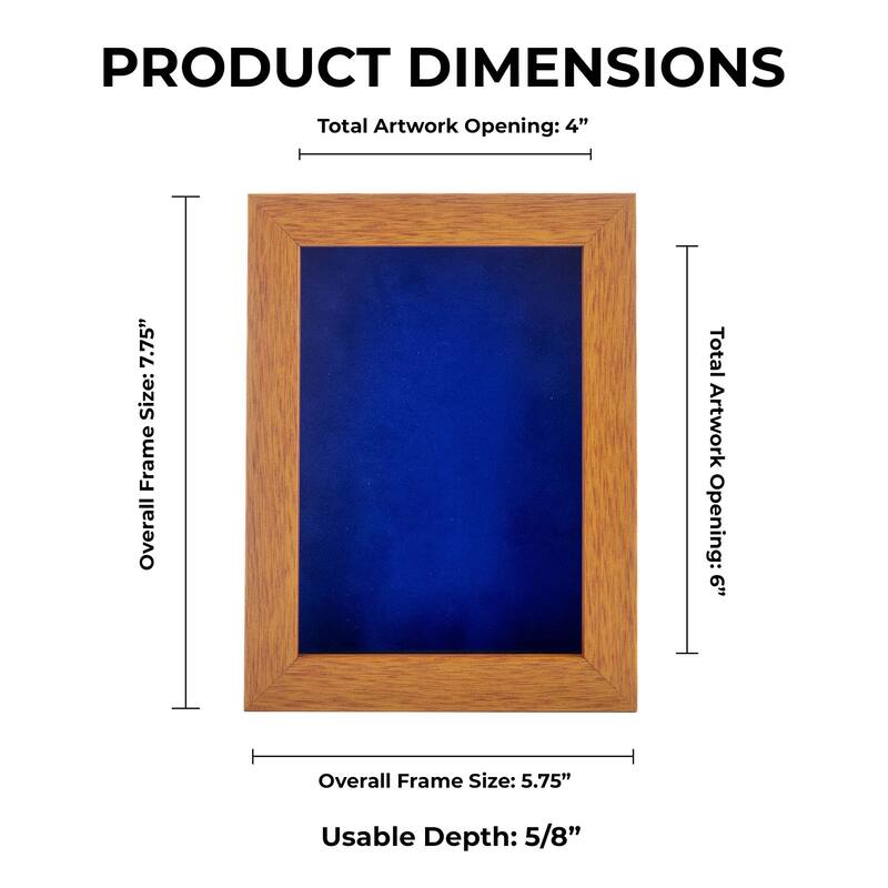 4x6 Shadow Box Frame Light Brown Wood | With a 3/4" Usable Display Depth | Includes a Royal Blue Real Suede Texture Acid-Free