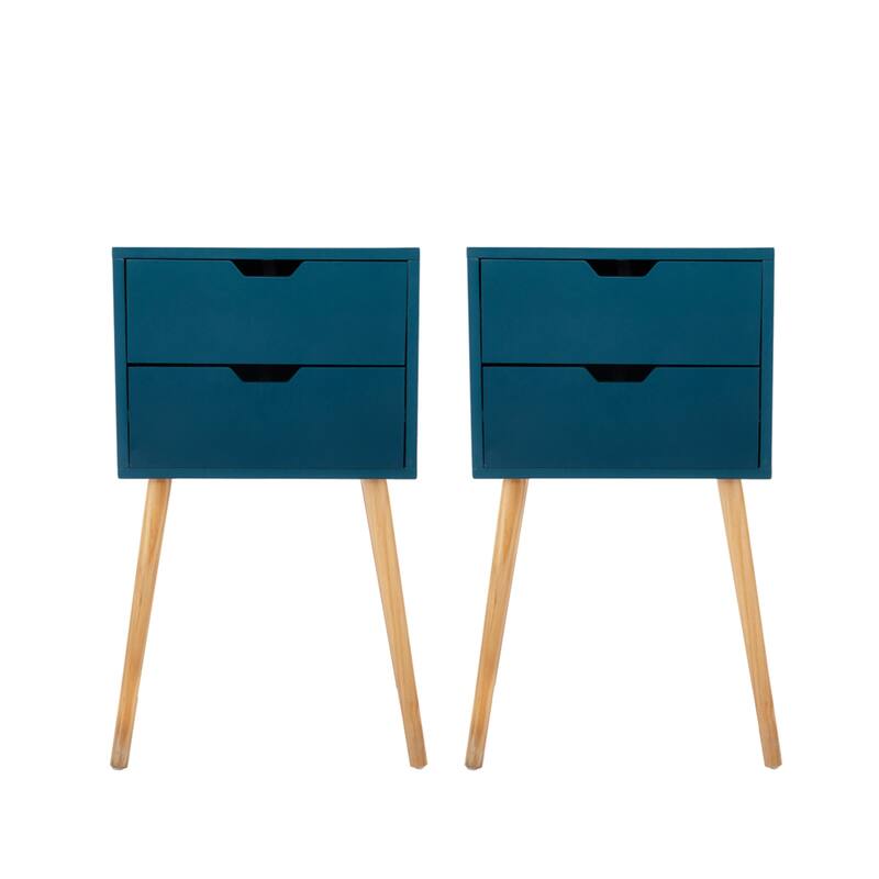 Set of 2 Nightstand, Wood Bedside Table with 2 Drawers, for Bedroom