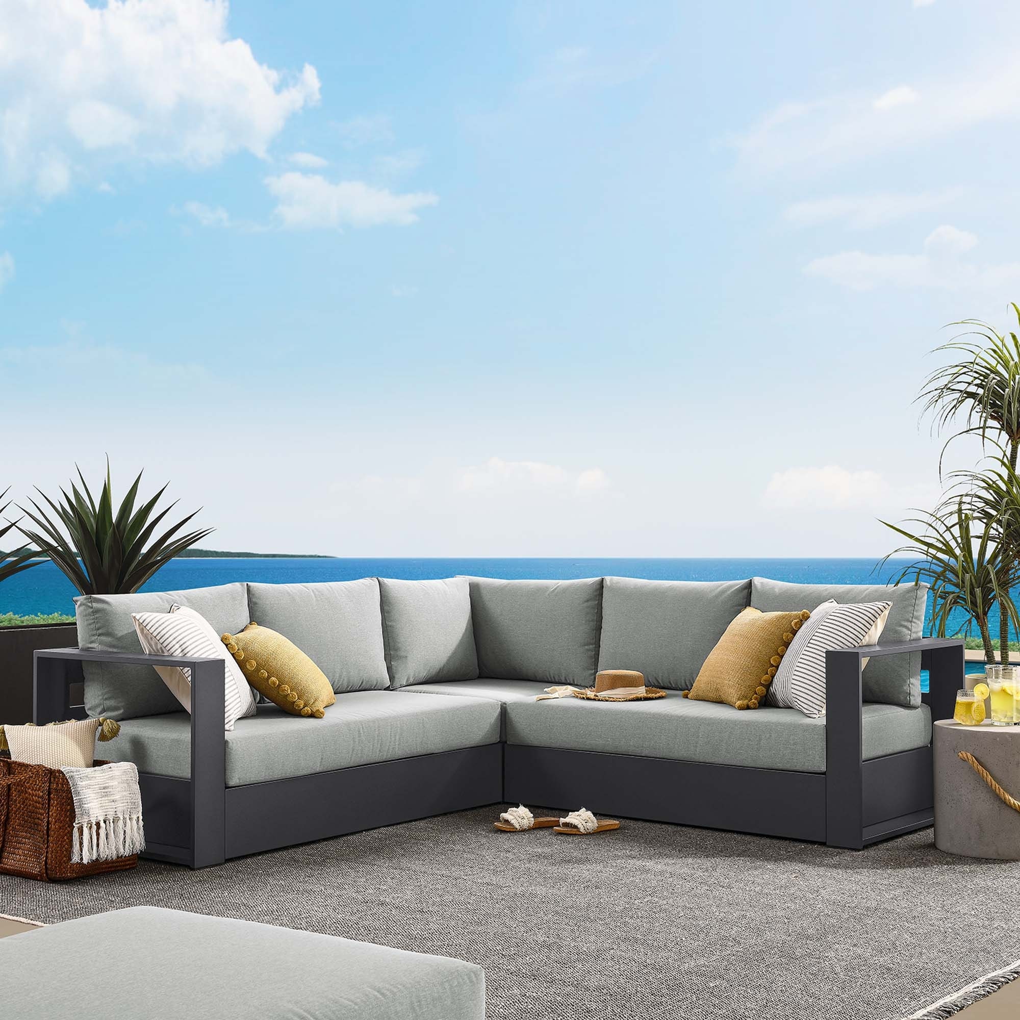 Tahoe Patio Aluminum 3-Piece Sectional Sofa Set