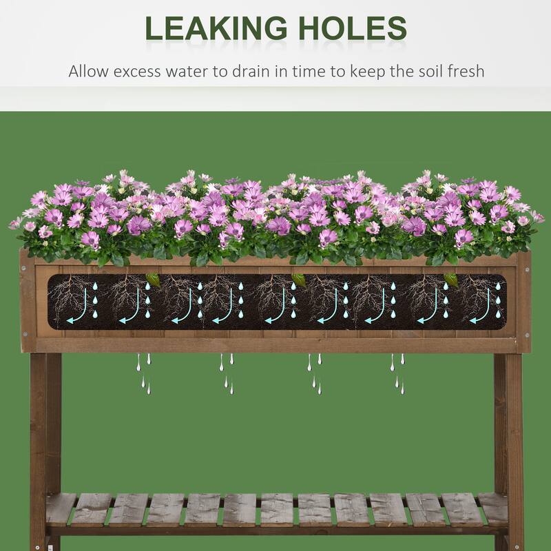 43x18x30in Raised Garden Bed with 8 Pockets and Shelf, Wooden Elevated Box with Legs to Grow Herbs, Vegetables, and Flowers