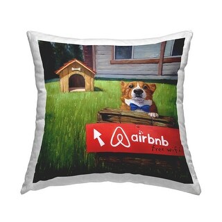 Stupell Doghouse Rental Bowtie Humorous Backyard Corgi Printed Throw
