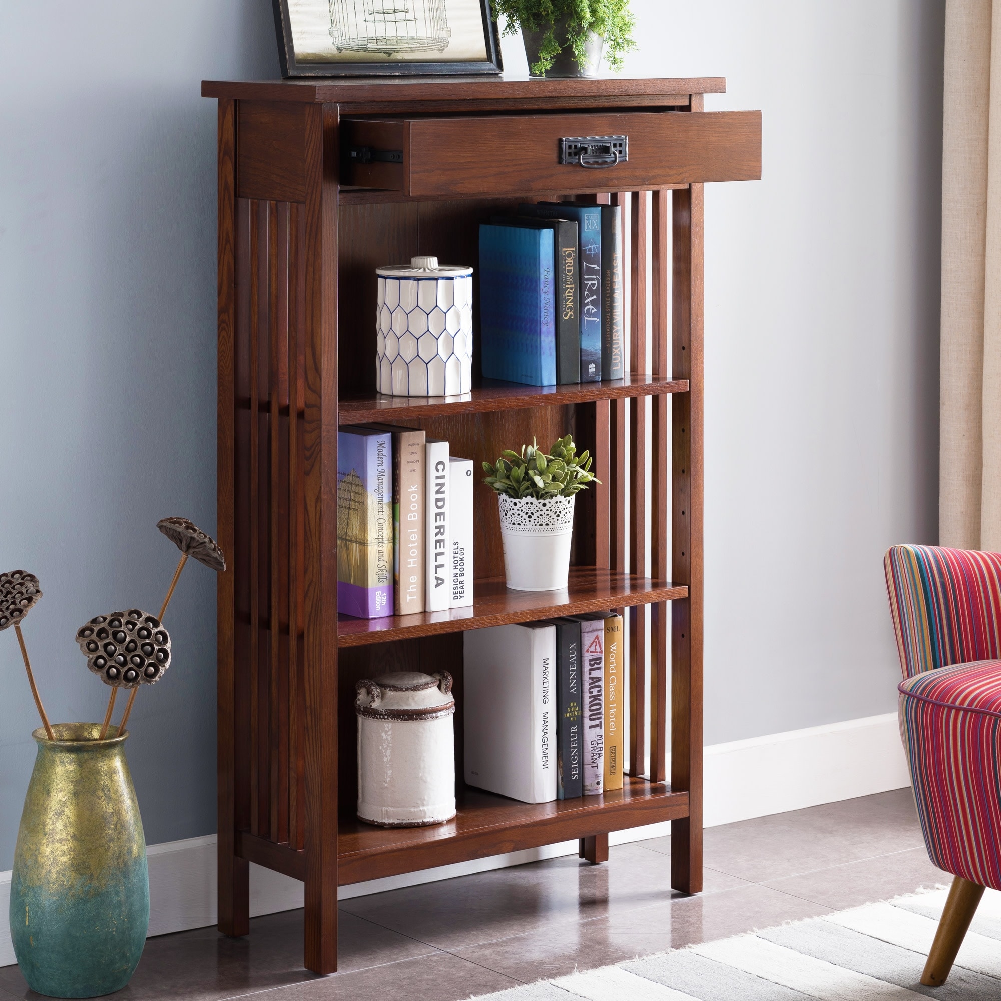 Leick Home Mission Mantel Height Bookcase with Slatted Sides