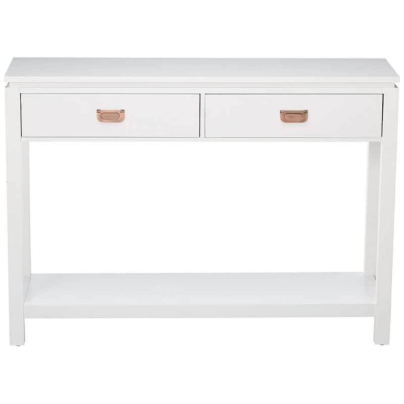 Console Sofa Table With Storage Shelf / 2 Drawers, White