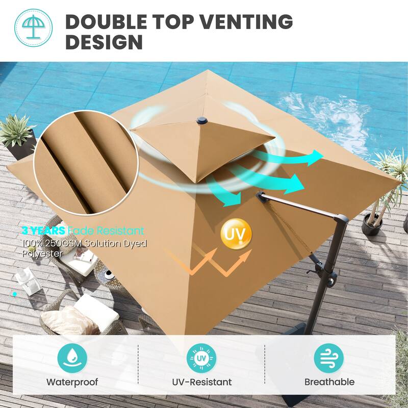 Outdoor Square 360 Degree Rotation Patio Cantilever Offset Umbrella with Base