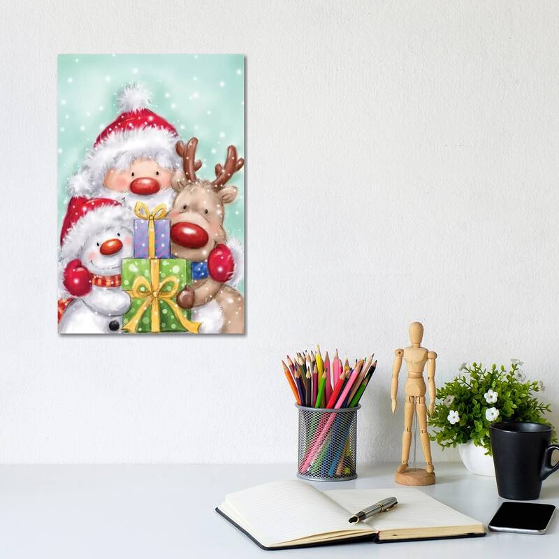 iCanvas "Santa, Reindeer And Snowman" by MAKIKO Canvas Print - 12x8x0.75