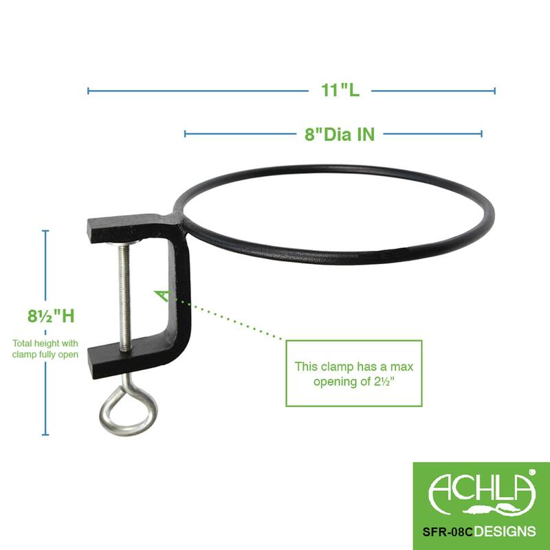 Achla Designs Set of 2 Clamp-On Flower Pot Holder Ring Brackets, 8 Inch Diameter, Black Powder Coat Finish