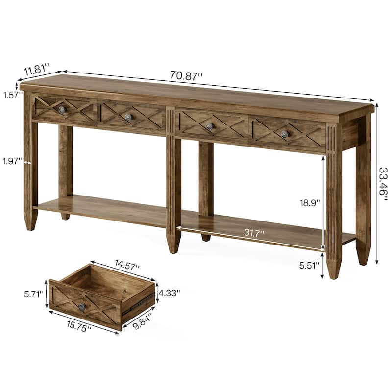 71" Industrial Sofa Console Table with 4 Drawers for Entryway