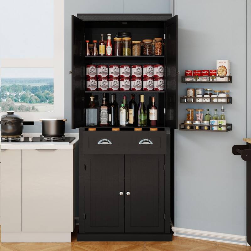 Anmytek 71 inch Tall Kitchen Pantry Storage Cabinet with 4 Doors and Drawer Black