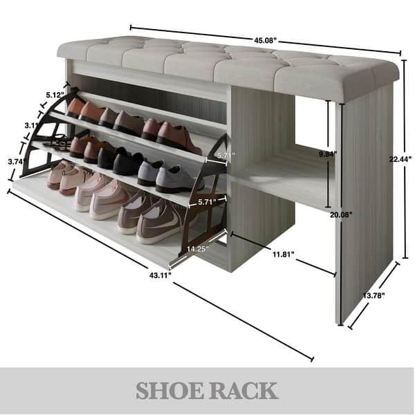 dimension image slide 0 of 3, CraftPorch Multifunctional Flip-Drawer Storage Shoes Bench