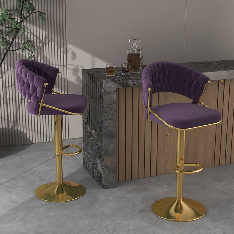 Modern Velvet Counter Bar Stools with Backs(Set of 2)