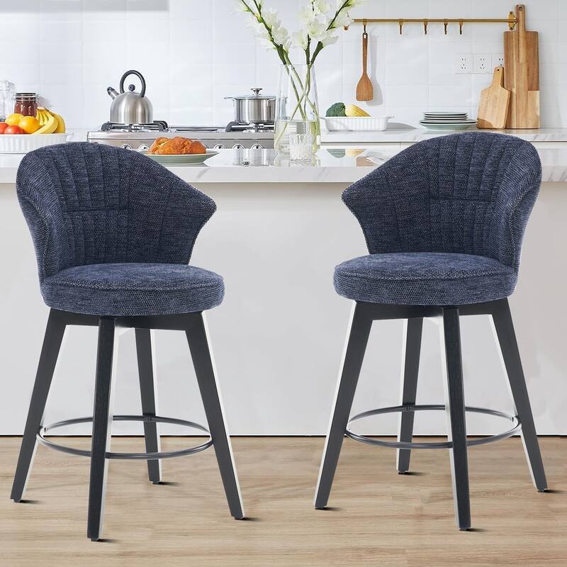 Modern Set of Two 360° Free Swivel Chenille Upholstered Bar Chairs - Blue