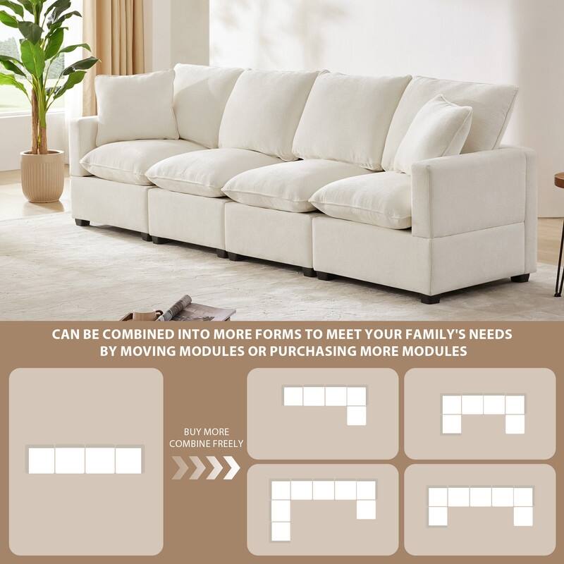 110" Modern Chenille Sofa,4 Seater Sectional Couch with 2 Pillows Included