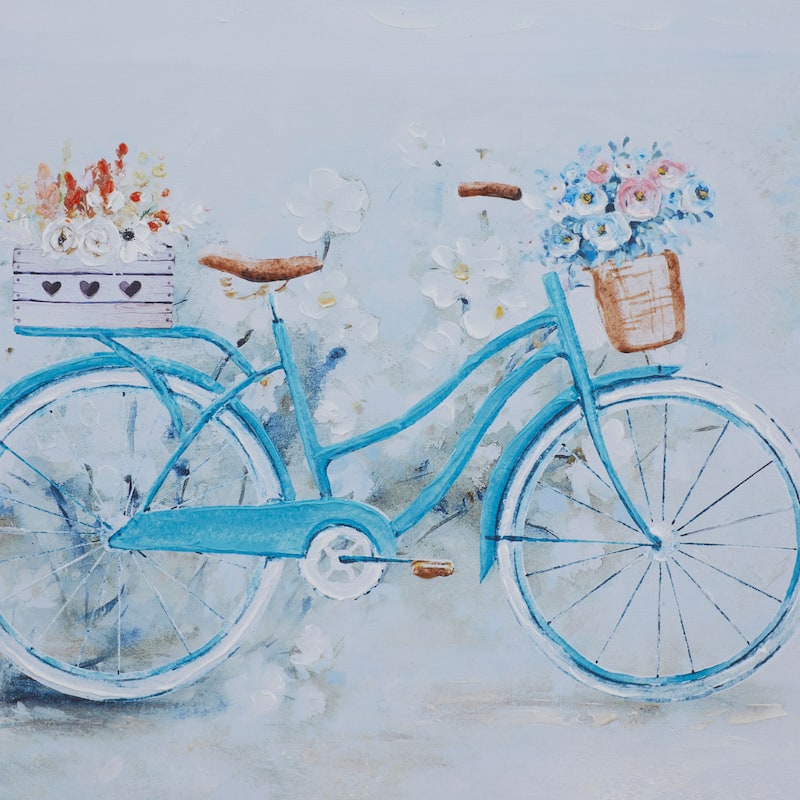 Canvas Bike Framed Wall Art with Tan Frame - Blue - Roche River Decor