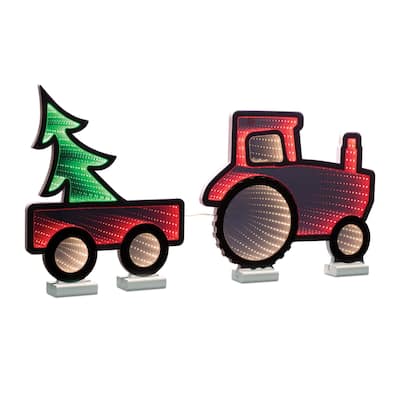 LED 3D Tractor and Wagon Christmas Tunnel Light - 29.5" - Red and Green