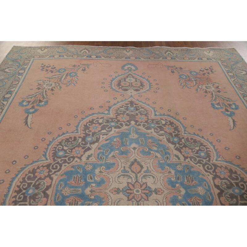 Hand Knotted Oriental 100% Wool Carpet Traditional Medallion Coral Tabriz Area Rug - 11' 11'' X 8' 8''