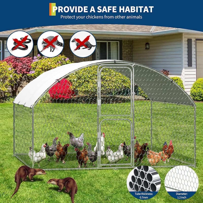 Chicken Coop, Walk-in Poultry Run Pen with Waterproof Anti-UV Cover for Backyard, Farm