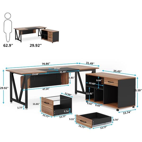 70.8 Inch Executive Desk with File Business Furniture Set Bed