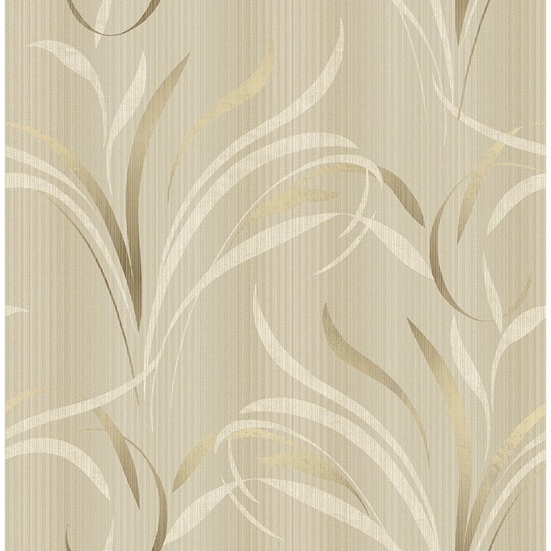 Seabrook Designs Foxtail Leaves Unpasted Wallpaper - 20.5 in W x 33 ft. L - Metallic Greige & Alabaster