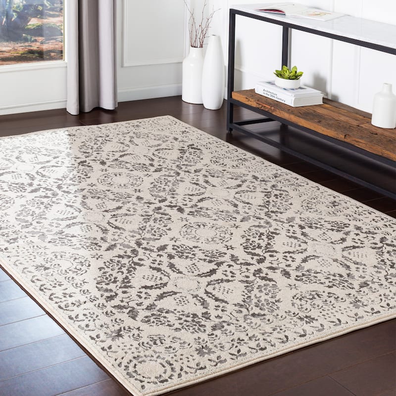 Livabliss Feldman Traditional Medallion Area Rug - Charcoal/Beige - 5'3" Square