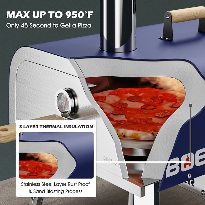 Pizza Oven Outdoor, Steel Pizza Maker with Built-in Thermometer