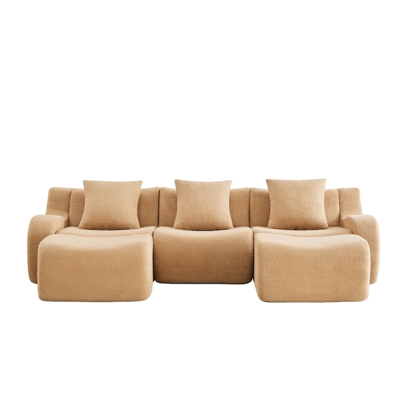 115.3" U-shaped Soft Teddy Fabric Boneless Sectional Sofa for Relaxed