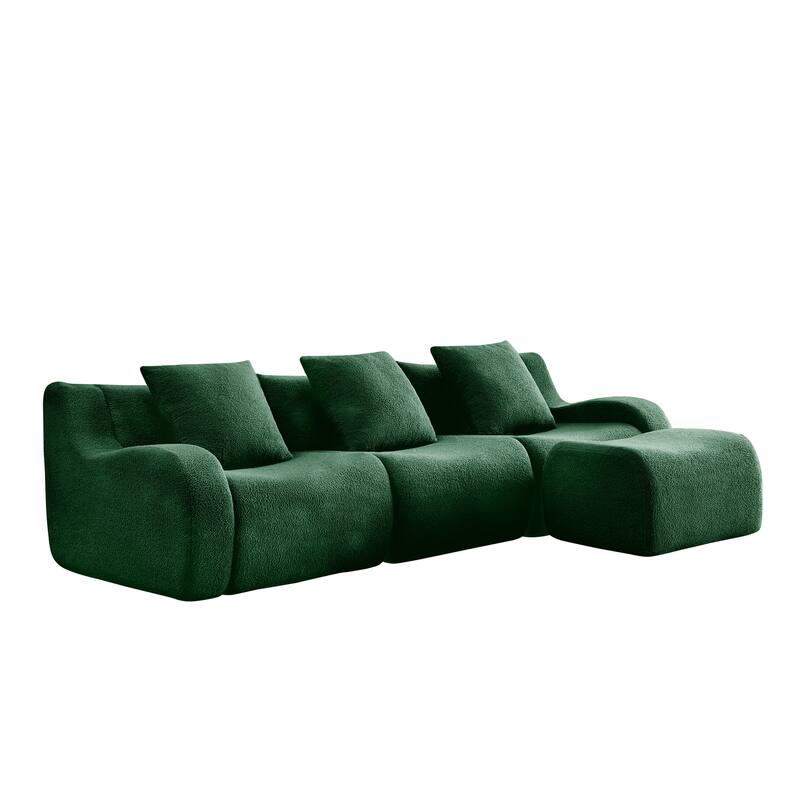 Anmytek Modern 3-Seat Chaise Sofa - High-Quality Teddy Fabric