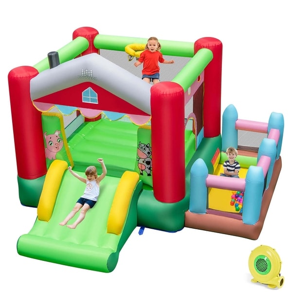 slide 2 of 10, Costway 4-in-1 Farm Themed Inflatable Bounce House with Slide Ball Pit - Multi-color - See Details Multi-color - See Details - Kids