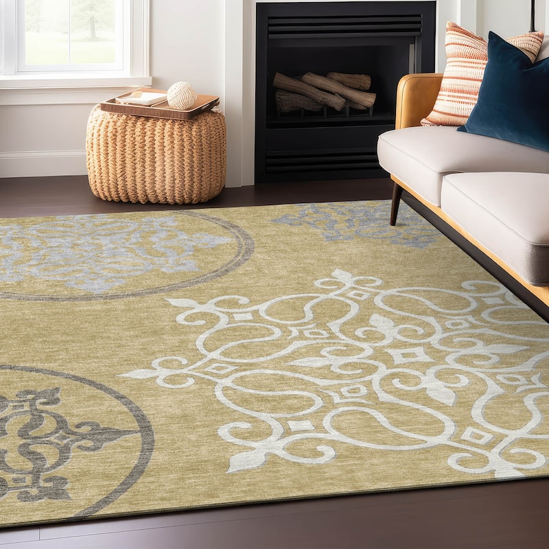 Machine Washable Indoor/ Outdoor Chantille Bold Medallion Rug