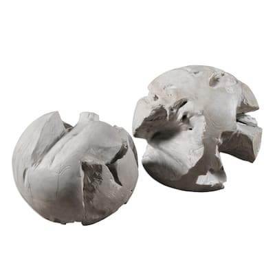 Uttermost Ermanno 16" Diameter (2) Piece Teak Wood Oversized Spheres