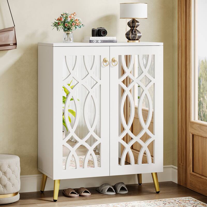 5-Tier Mirrored Shoe Cabinet, 25-Pair Adjustable Shoe Organizer