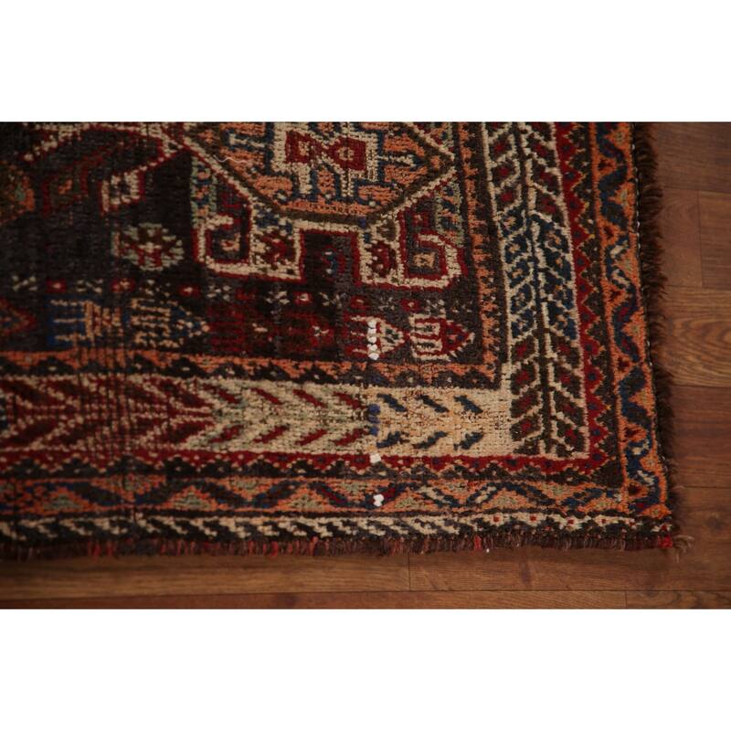 Vegetable Dye Shiraz Persian Antique Area Rug Hand-Knotted Wool Carpet - 5'7"x 8'2"