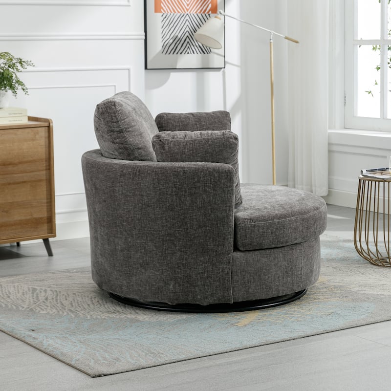 Swivel Accent Barrel Chair and Half Swivel Sofa With 3 Pillows 360 Degree Swivel Round Sofa
