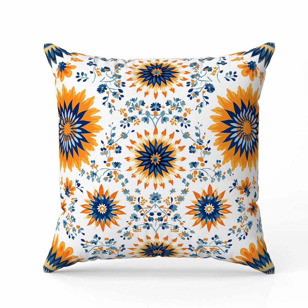 Delightful Dandelions Indoor/Outdoor Reversible Throw Pillow Orange and Blue